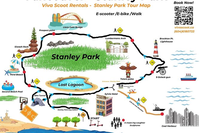 Stanley Park Seawall E-scooter Rental with Self Guided map - Brockton Point totem poles add cultural meaning