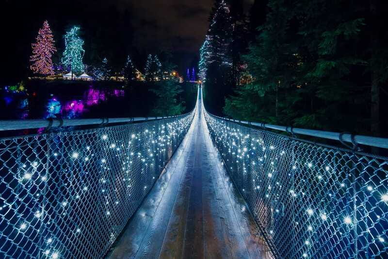 Vancouver and Capilano Suspension Bridge Canyon Lights - Crossing Lions Gate Bridge to the North Shore