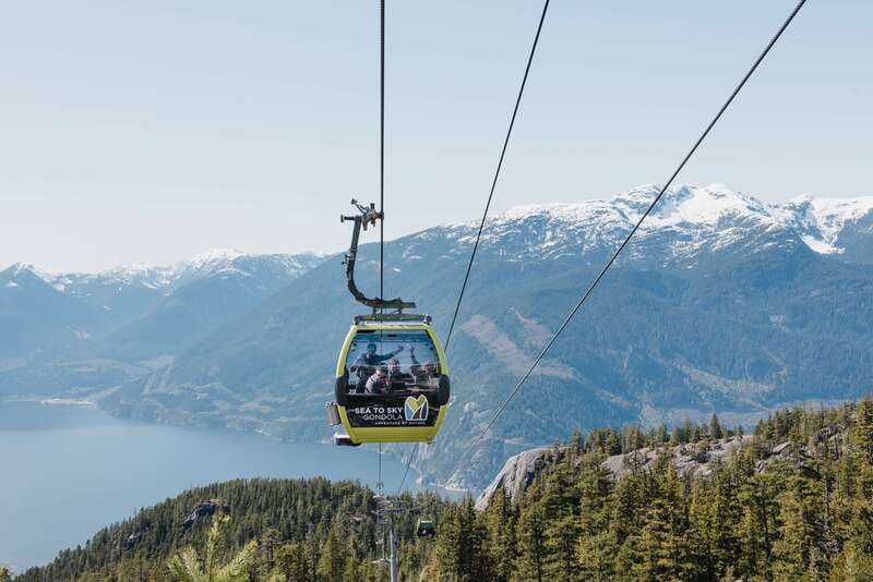 The Sea to Sky gondola climbing above Howe Sound