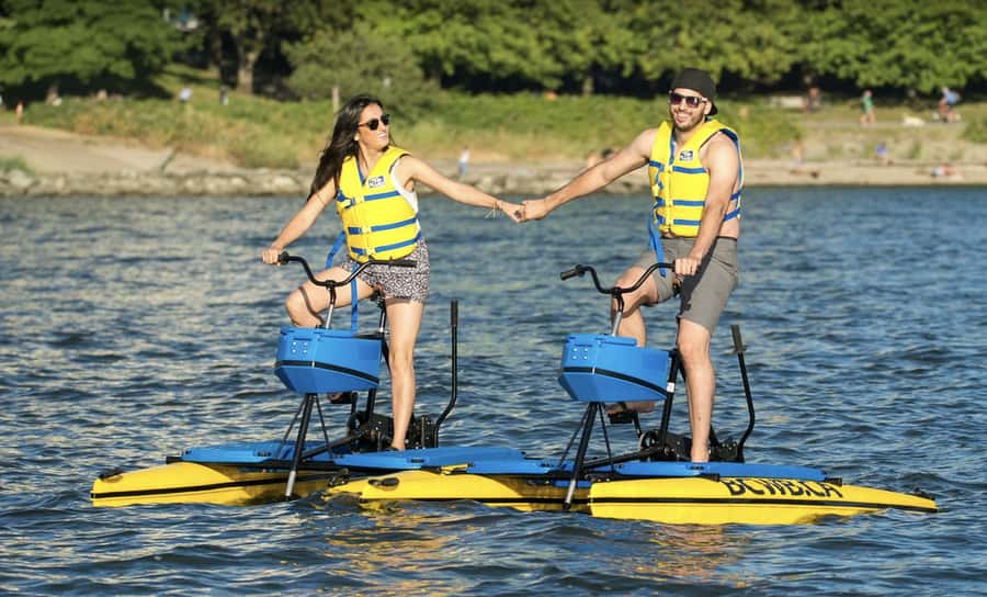 Vancouver: Water Bike Rental in False Creek - Learning the water bike before you pedal away